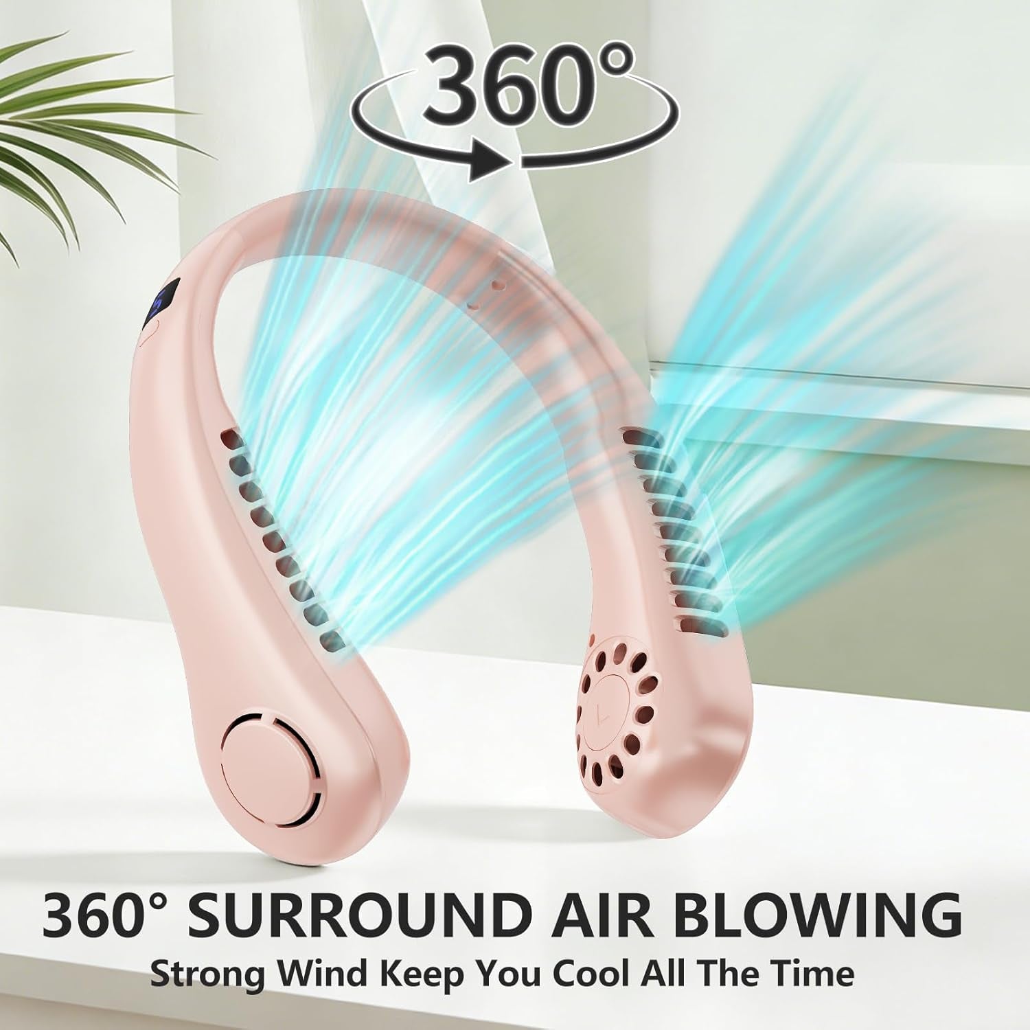 Portable Neck Fan, 360° Cooling Personal Fan with 5 Speeds, USB Rechargeable Wearable Neck Fan, Hands Free Bladeless Fan, Twistable, Mini Portable Fan, Gifts for Men Women Mom Dad, Pink