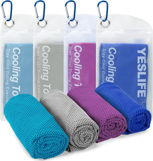 4 Pack Cooling Towels (40"X12"), Gym Sweat Towels, Cooling Neck Wraps, Soft Breathable Microfiber Towels for Yoga, Running, Sport, Workout, Camping & More (Multicolor)
