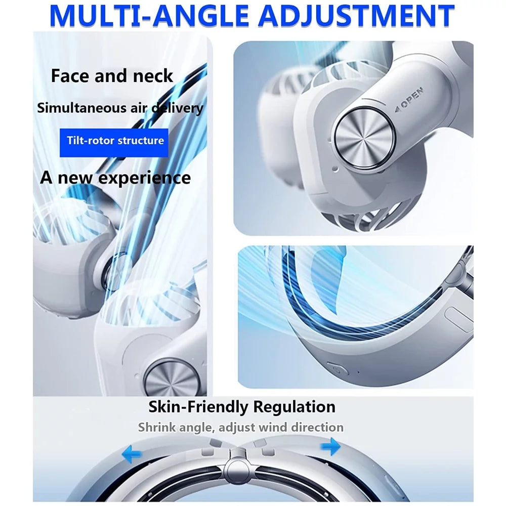 Portable Neck Fan Rechargeable Wearable Cooling Fan, Bladeless Hands-Free Fan for Indoor/Outdoor, Gift for Women, Men - White