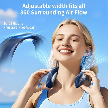 Neck Fan, Portable Bladeless Fan, 6000Mah Battery USB Rechargeable, LED Display, 360° Cooling Wearable Personal Fan, 3 Speeds, Quiet, Hands Free Neck Fans for Travel, Outdoor, Camping- Blue