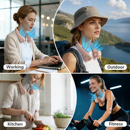 Portable Neck Fan, 360° Cooling Personal Fan with 5 Speeds, USB Rechargeable Wearable Neck Fan, Hands Free Bladeless Fan, Twistable, Mini Portable Fan, Gifts for Men Women Mom Dad, Pink