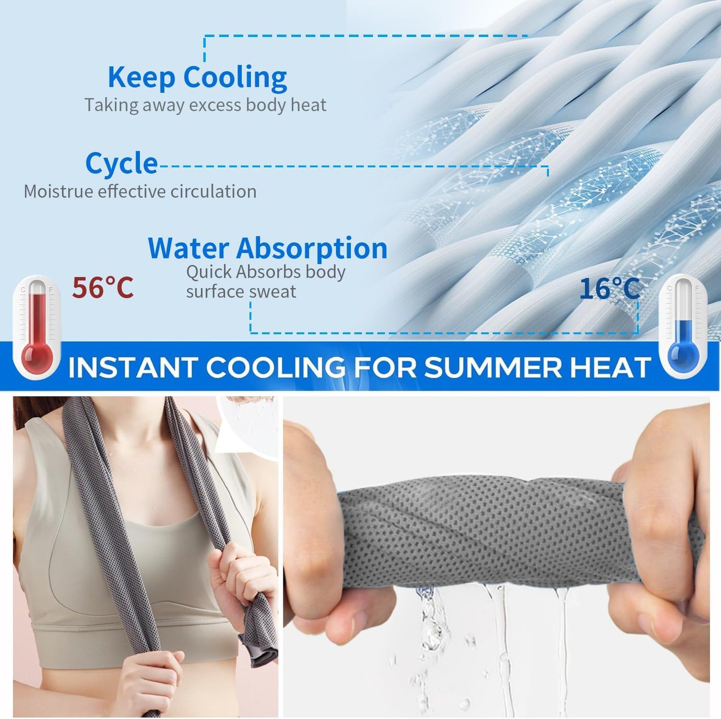 5 Pack Cooling Towels, 40 Inches X 12 Inches, Breathable Soft Chilly Microfiber Towel for Yoga, Sport, Running, Workout, Gym, Camping and Fitness, Multicolor