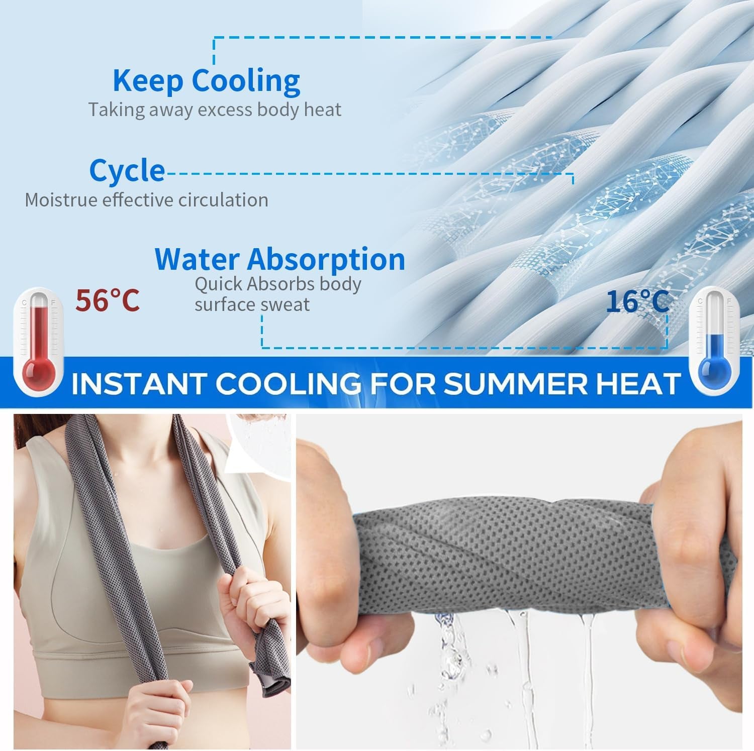 5 Pack Cooling Towels, 40 Inches X 12 Inches, Breathable Soft Chilly Microfiber Towel for Yoga, Sport, Running, Workout, Gym, Camping and Fitness, Multicolor
