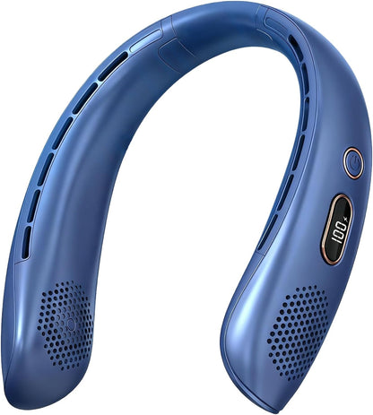 Neck Fan, Portable Bladeless Fan, 6000Mah Battery USB Rechargeable, LED Display, 360° Cooling Wearable Personal Fan, 3 Speeds, Quiet, Hands Free Neck Fans for Travel, Outdoor, Camping- Blue
